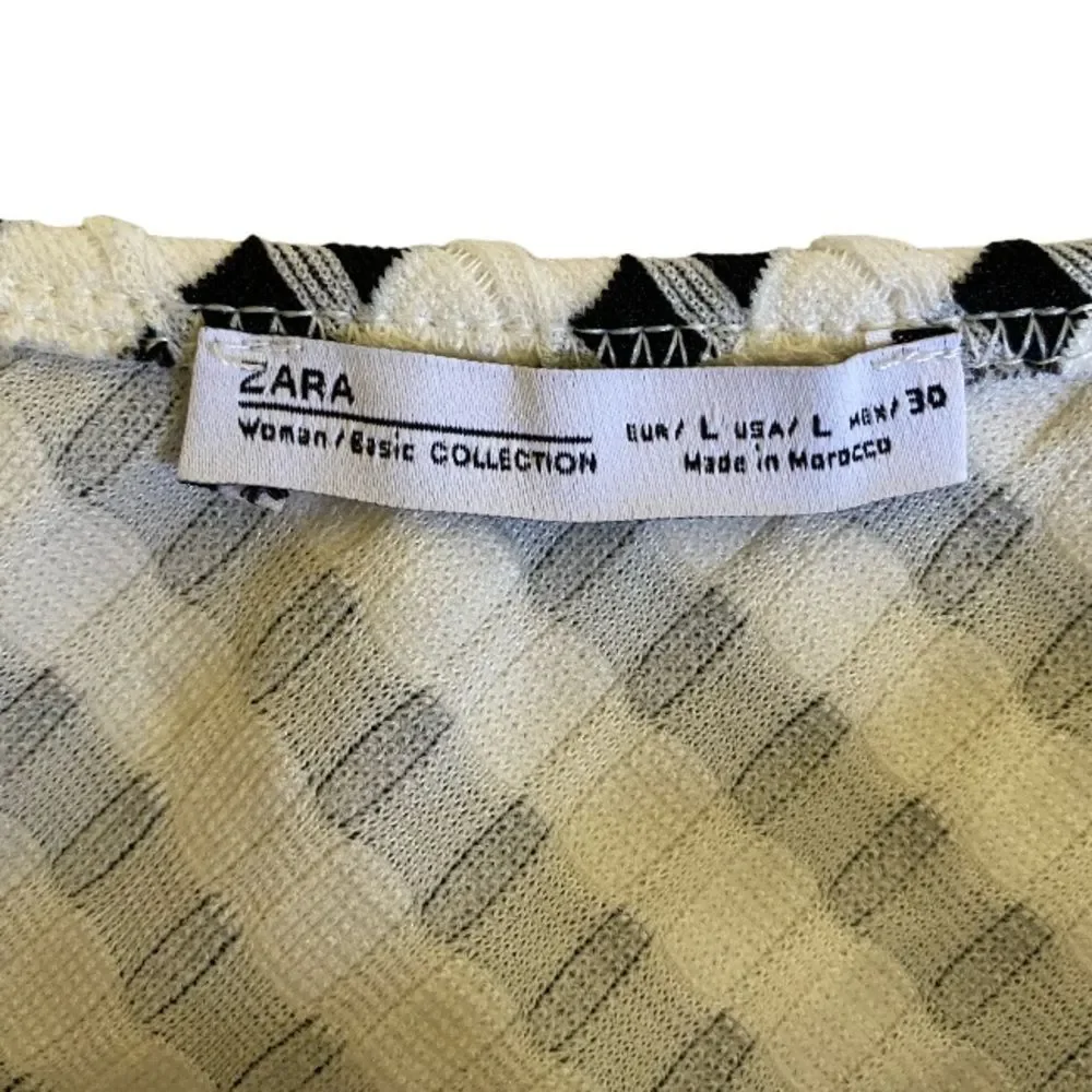 Zara Women's Puff Sleeve Crop Top Size L Black White Checkered Textured Preppy - Picture 11 of 12